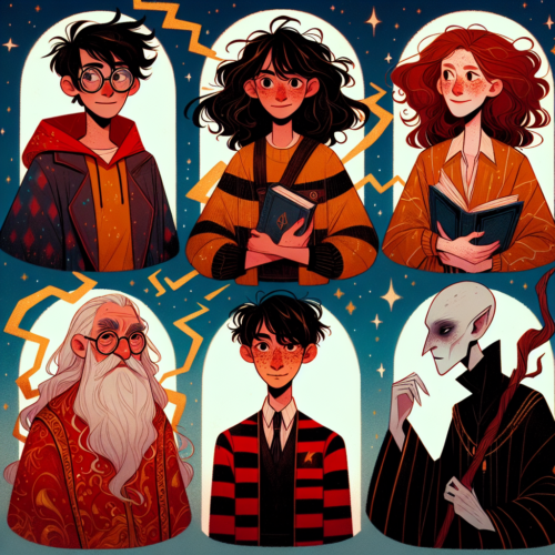 Ilustracao dos personagens de Harry Potter e a Pedra Filosofal